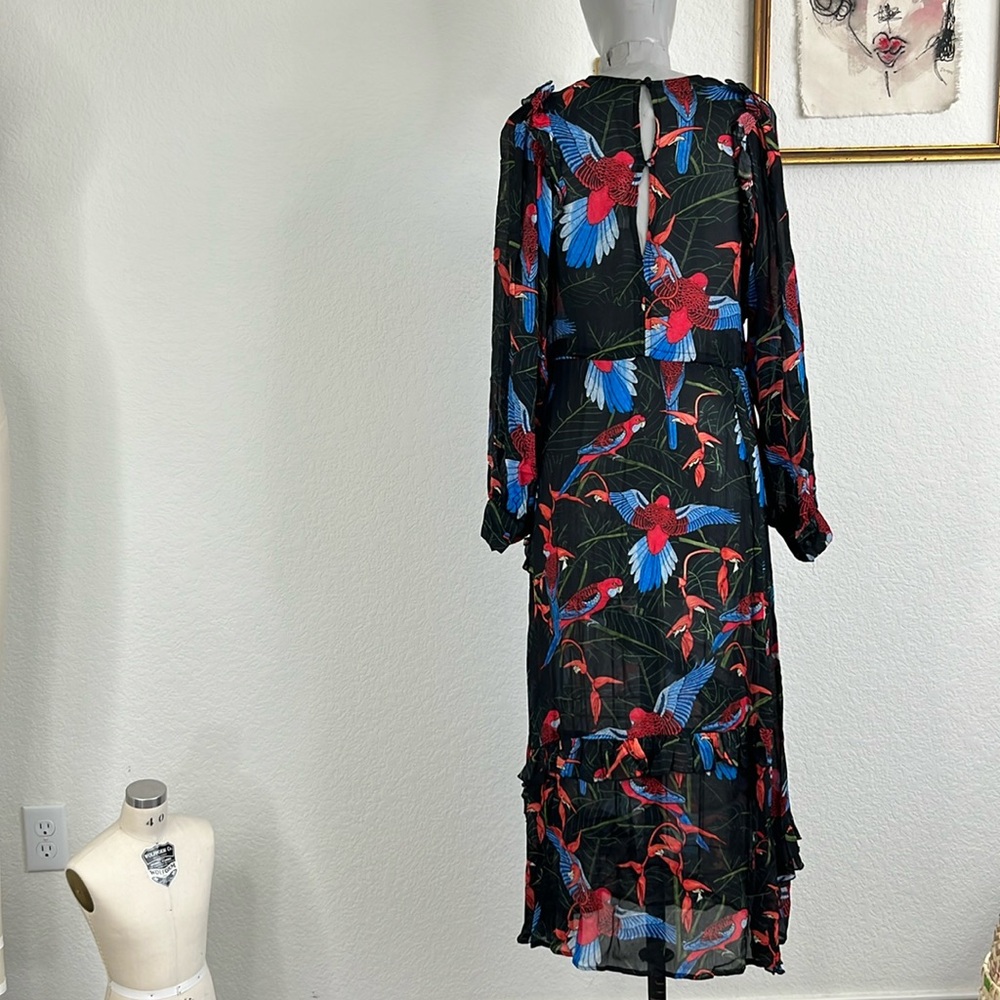 BLANK NYC Parrot Resort Long Sleeve Bird of Paradise Midi AW 2019 Dress - Picture 5 of 10